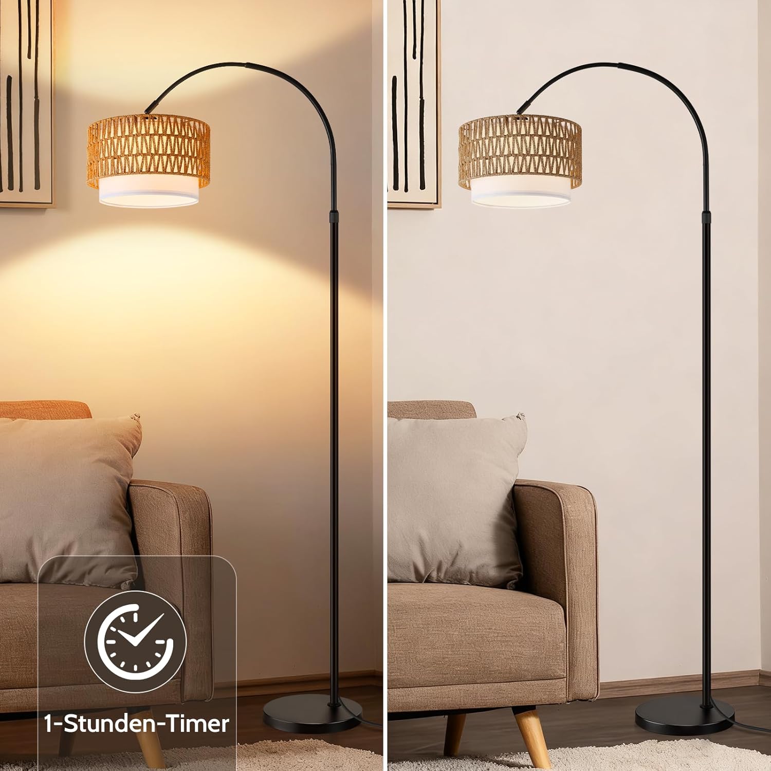 ZMH Lampadaire incurvé vintage noir E27 avec éclairage à intensité variable interrupteur au pied télécommande rotation à 350 degrés pour salon chambre - 7