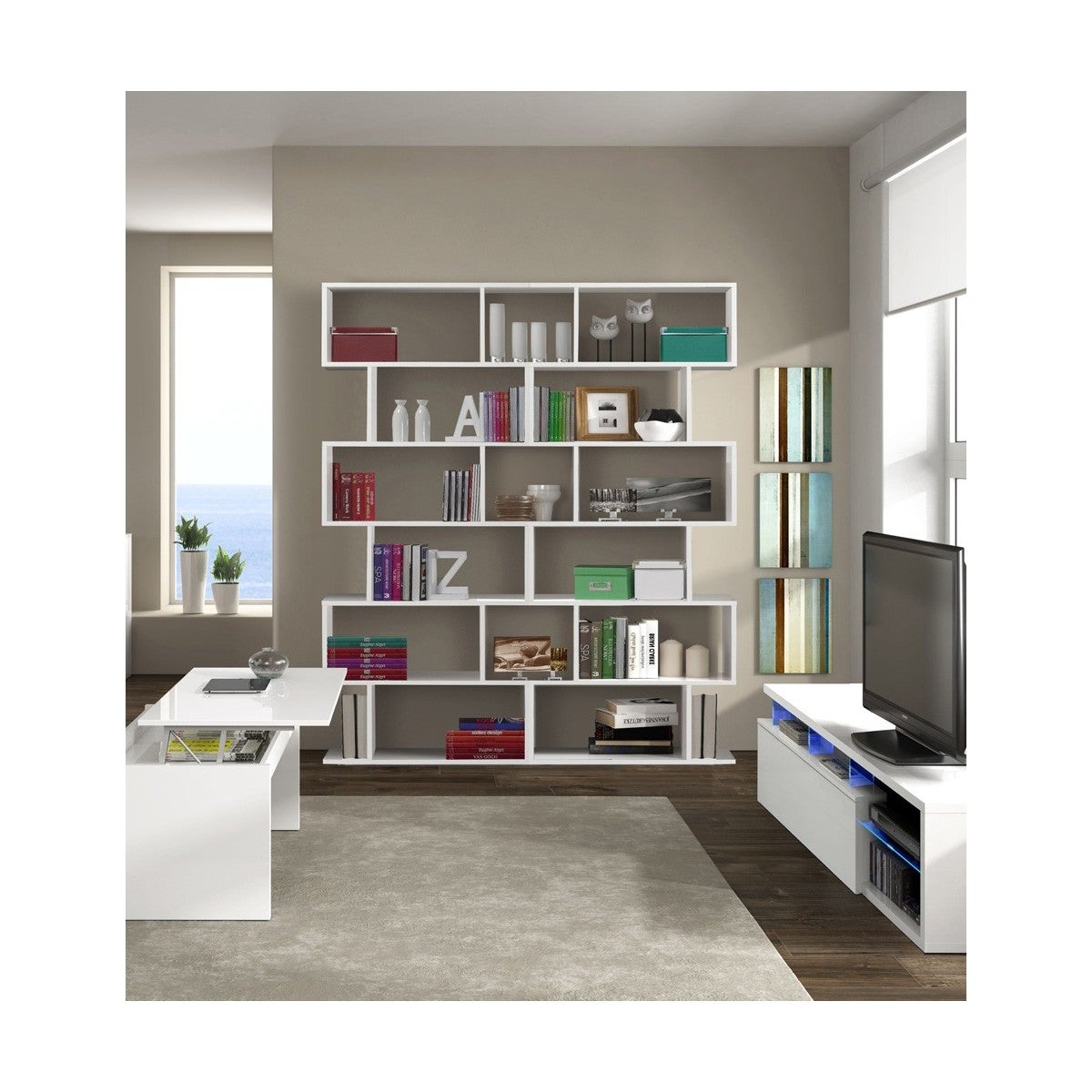 KIT BIBLIOTHÈQUE ATHENA 80X25X192 BLANC - 2