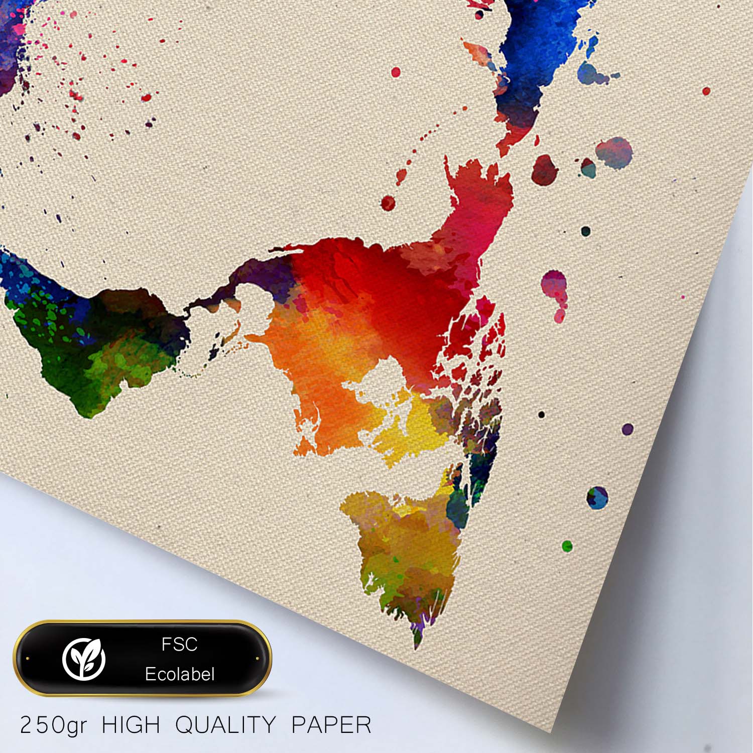 Poster de mapa mundi. láminas e ilustraciones de ciudades, comunidades, y mapas de espana. marco madera clara - a3