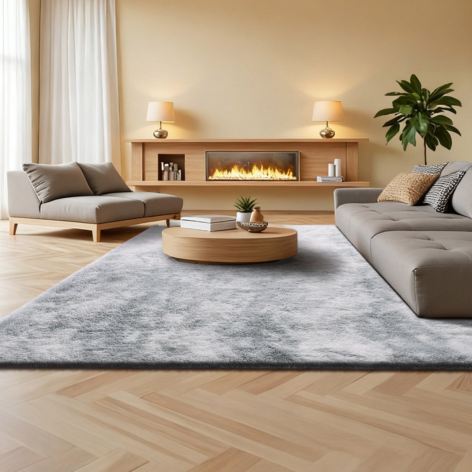 Tapete felpudo VEVOR 2,74 x 3,66 m, retangular para decoração de interiores, com forro macio em não-tecido para sala de estar, quarto, cinza claro - 8