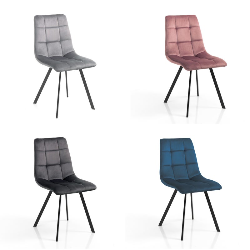 Zestaw 4 krzeseł TOFFEE COLORS – welur wielokolorowy, metal czarny, stylowa jadalnia