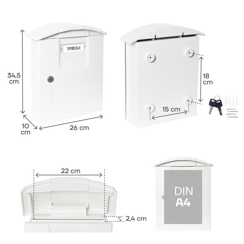 ARREGUI Costa E5301 Cassetta Postale Individuale in Plastica Resistente, Cassetta della Posta da Parete, Dimensione M (DIN A4 e Riviste), Bianco - 3