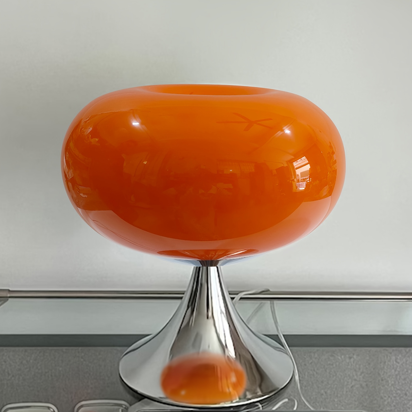 Lampe de table décorative en verre - lampe de table moderne avec interrupteur USB, lumière chaude, couleur orange, adaptée à la chambre et au salon - 5