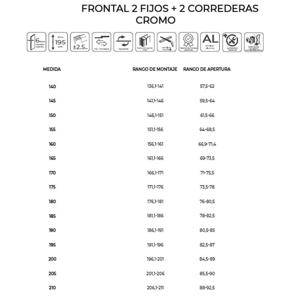 Box Doccia Frontale 2 Fissi + 2 Porte Scorrevoli | Vetro Temperato 6 mm Anticalcare | Altezza 195 cm | Profilo Cromo 140cm (adap. 136,1-141) - 3