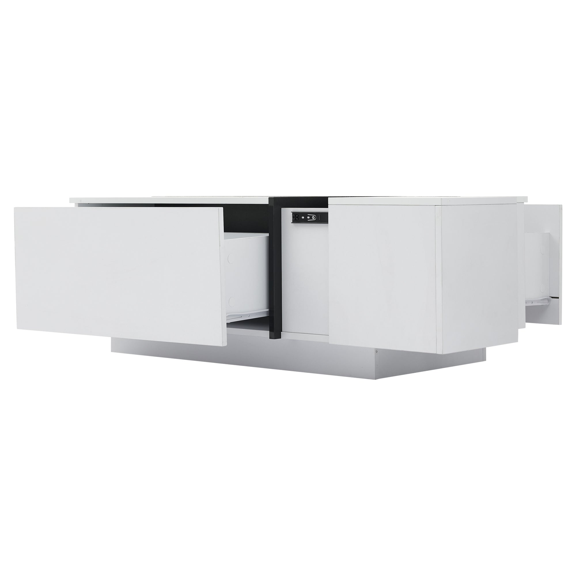 Table basse 100×60×40 cm, avec 4 tiroirs et plateau en haute brillance - en panneaux de particules blanc et noir - 9