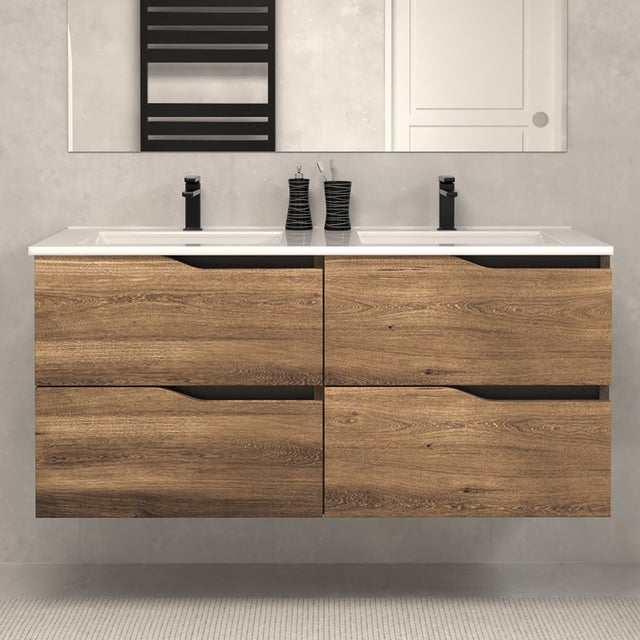 Plan Vasque TAMO 140 Cm Gris Anthracite à Poser - Pour Salle De Bain, Support 1 Ou 2 Vasques