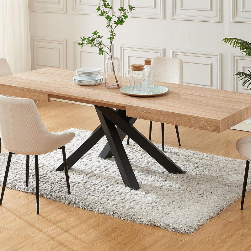 Rozkładany stół do jadalni 6 do 10 osób z MDF i metalu - Naturalny i czarny - CATONAY