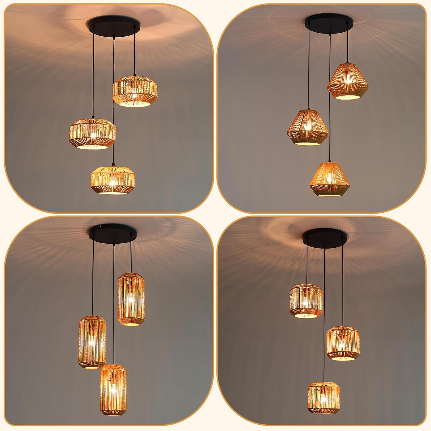 ZMH Lampa wisząca Vintage E27 w kolorze czarnym, z trzema żarówkami (żarówka nie jest dołączona) - 7