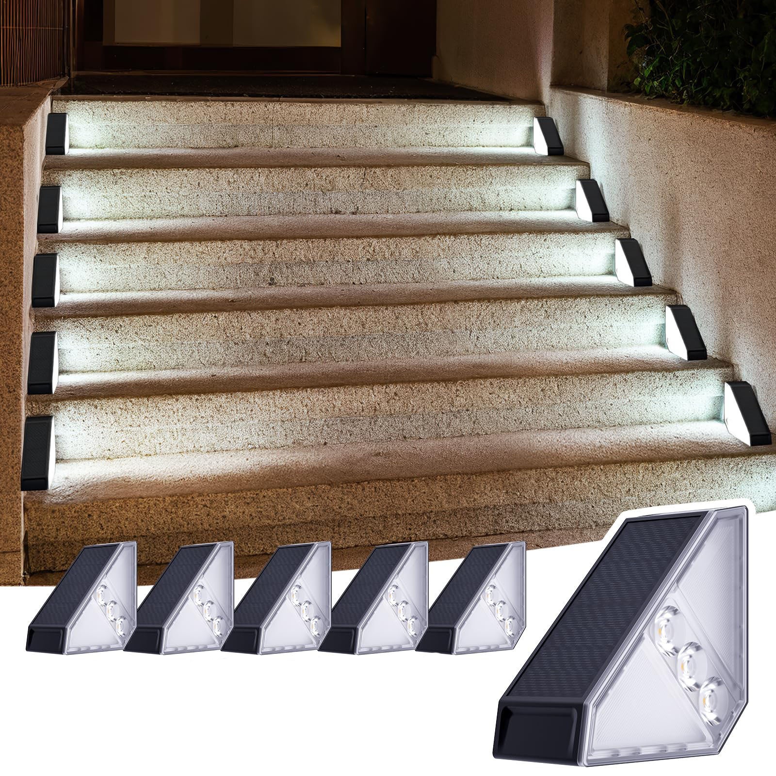 Dekoracyjne lampki ścieżkowe do ogrodu, 6 sztuk, trójkątne lampki solarne, białe światło