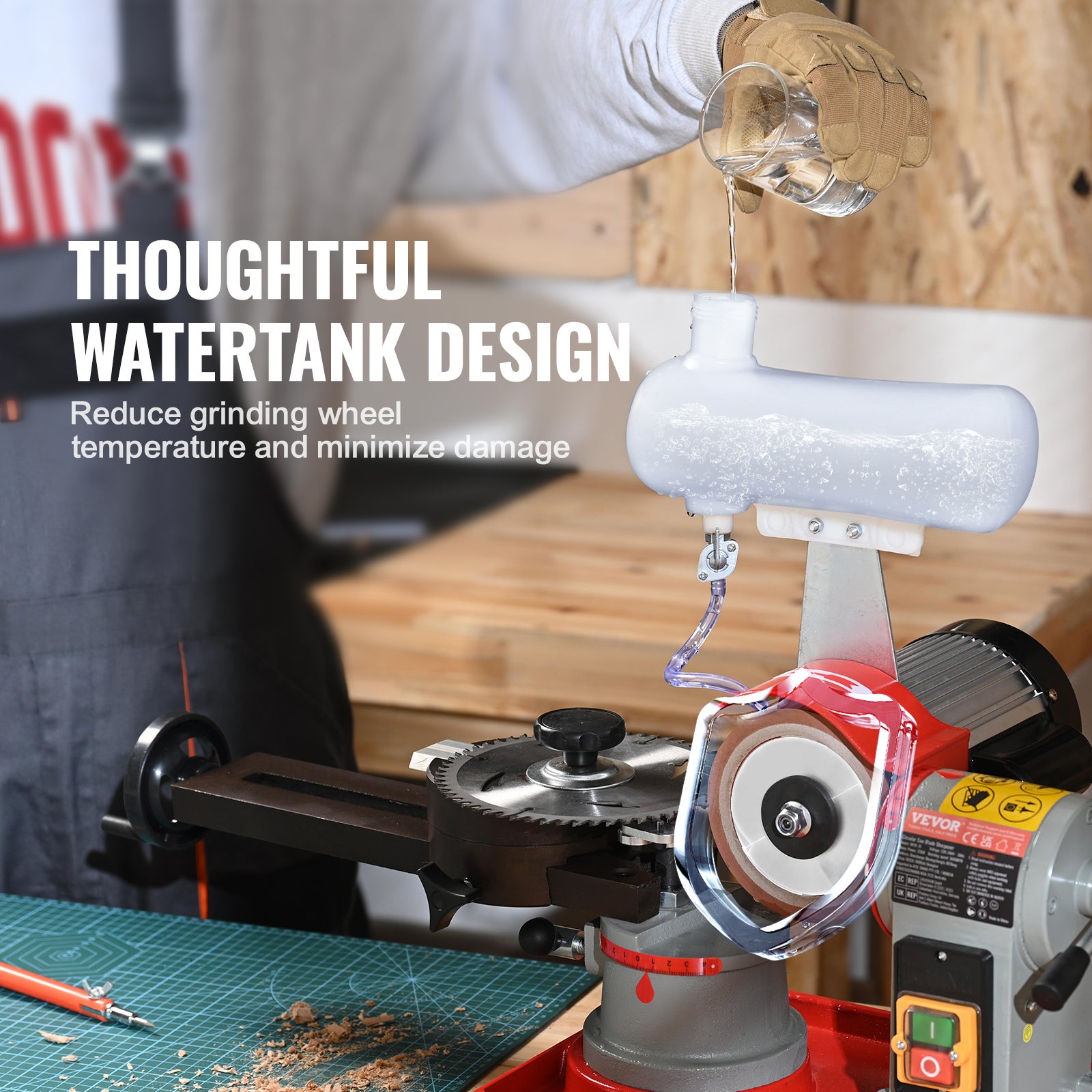 Affuteuse Lame de Scie Circulaire VEVOR 370 W Affûteuse d'Angle Rotative Lames Réservoir d'Eau 6 Centrages Scie Meule 125 mm Affûtage par Injection - 5