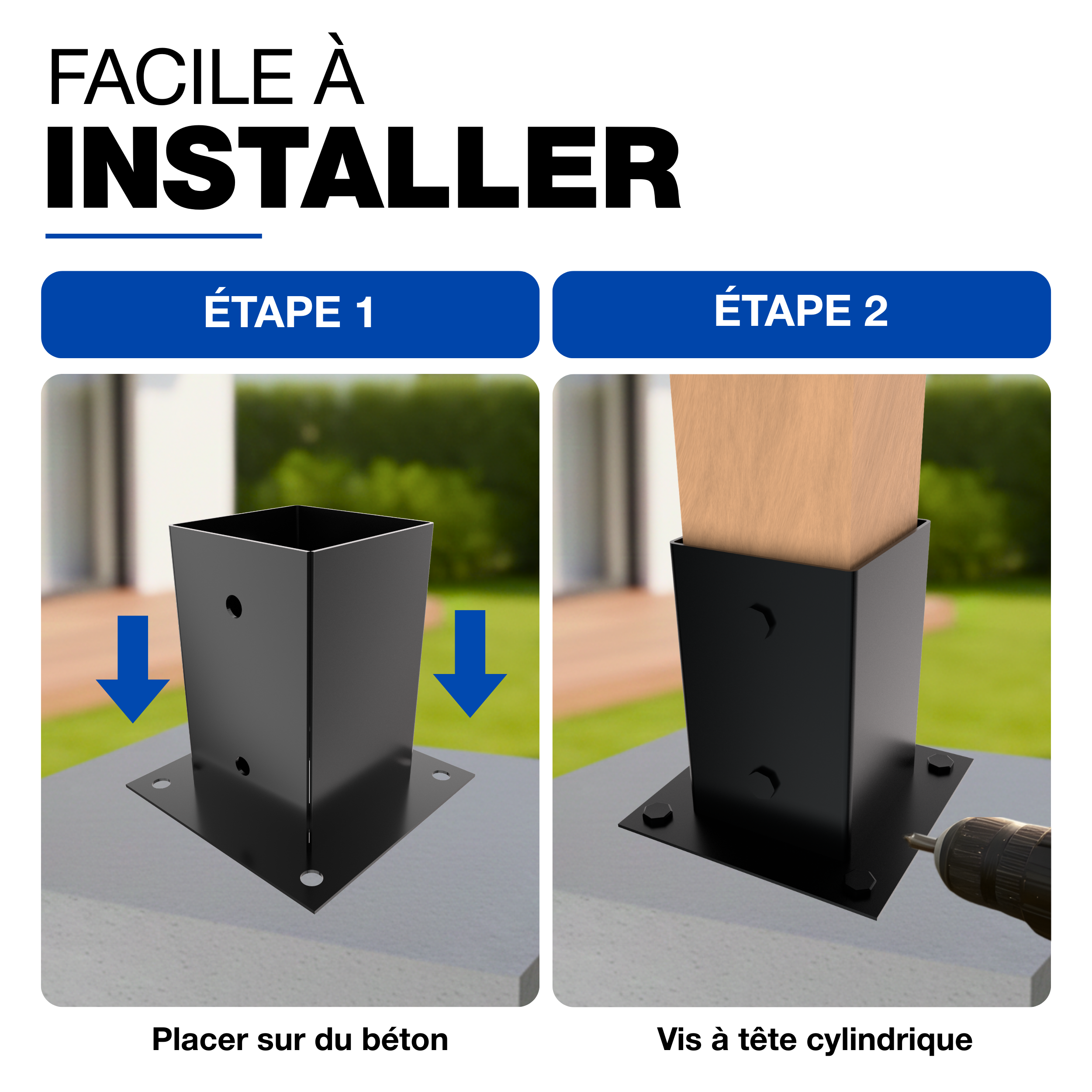 Support Poteau a Visser Revêtement en Poudre Noir 91 x 91 mm pour bois pied platine clôture pergola angle base GeZu Impex - 3