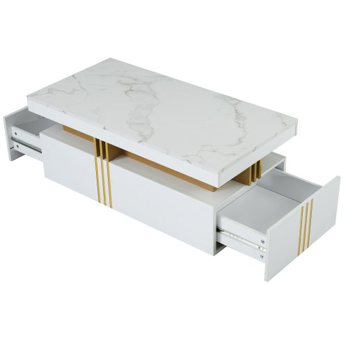 Table basse rectangulaire 100x50x40 cm avec 2 tiroirs, espace de rangement, en MDF, blanche - 2