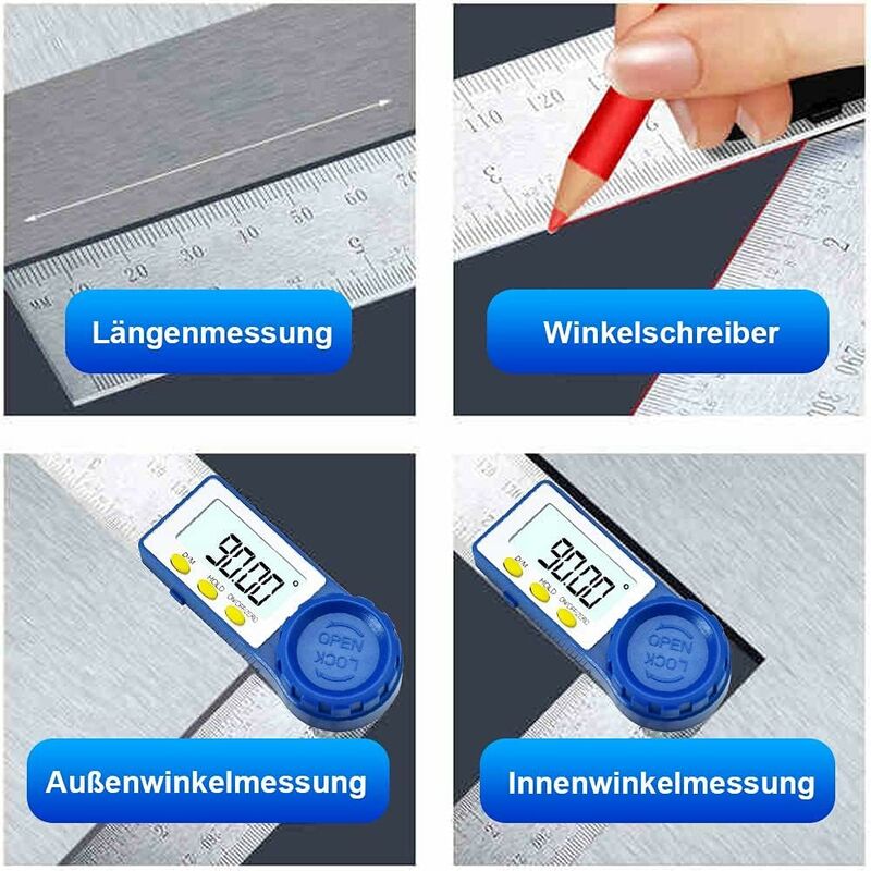 Rapporteur d'Angle Numerique,Règle d'Angle Inoxydable pour Menuisier et Fausse Equerre ,Plage de Mesure 360°,Règle en Acier pour Travaux de Bois - 2