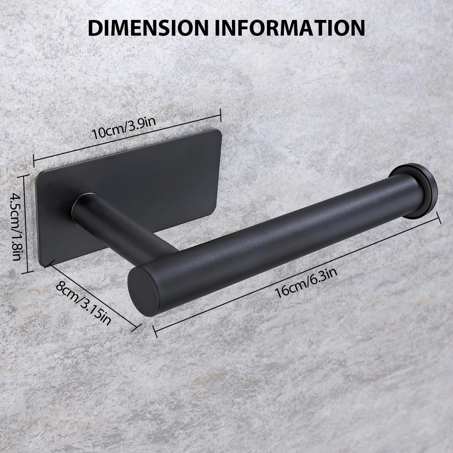 Uchwyt na papier toaletowy ze stali nierdzewnej, nie wymaga wiercenia, odpowiedni do łazienki i kuchni, czarny kwadrat - 6