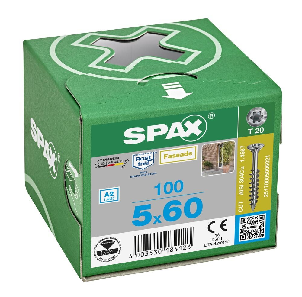 Vis de terrasse resineux cut inox a2 - longueur (mm) : 60 - Ø (mm) : 5.0 - boîte de : 100 - SPAX - 4