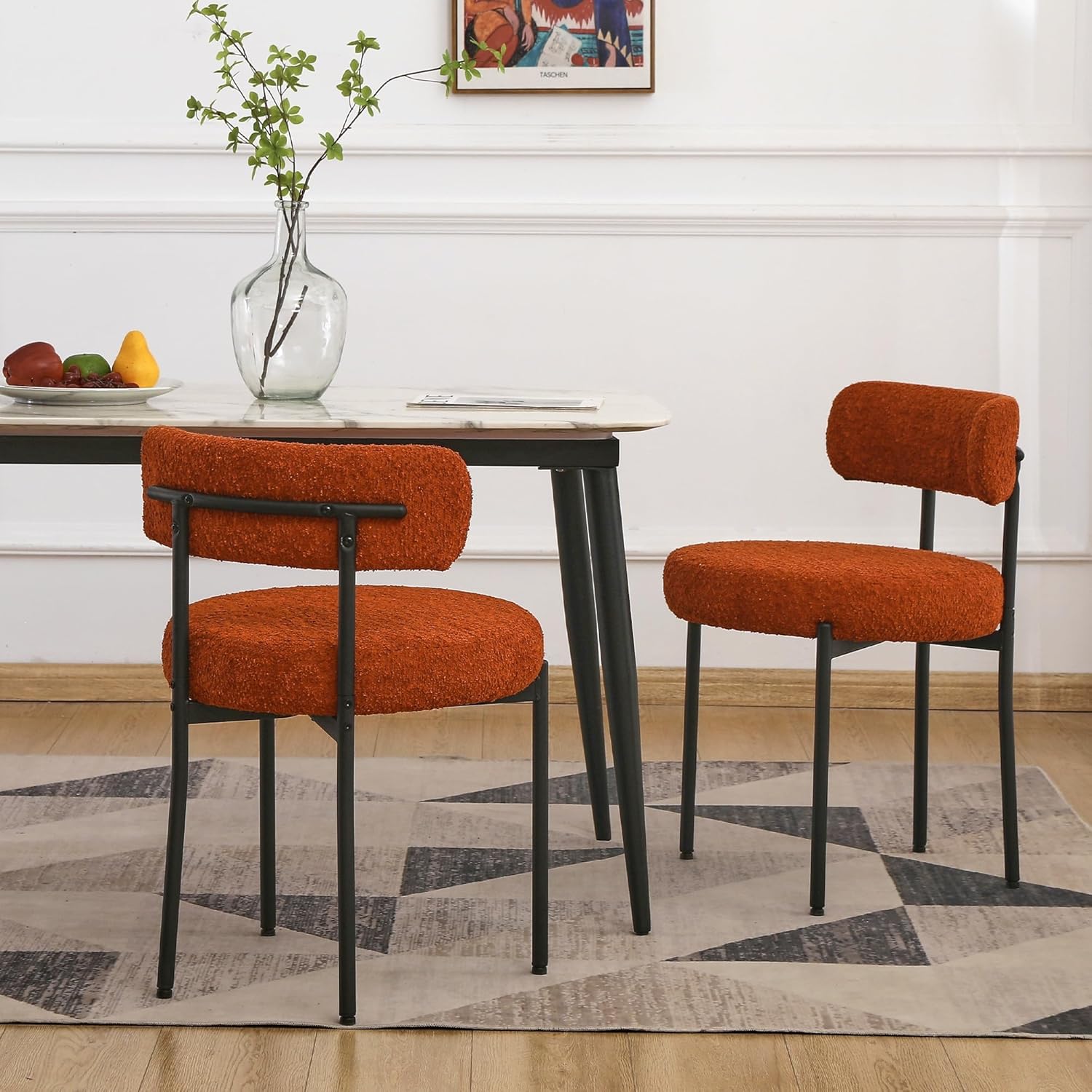 Set di 2 sedie da pranzo in tessuto bouclé, moderne sedie da