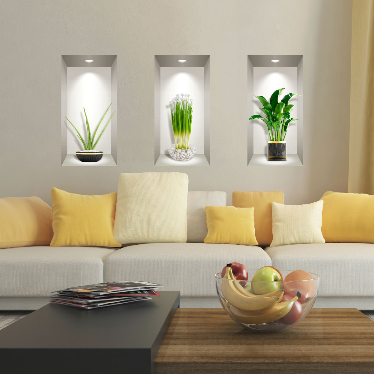 3 vinilo efecto 3d plantas tropicales - adhesivo de pared - revestimiento sticker mural decorativo - 80x120cm