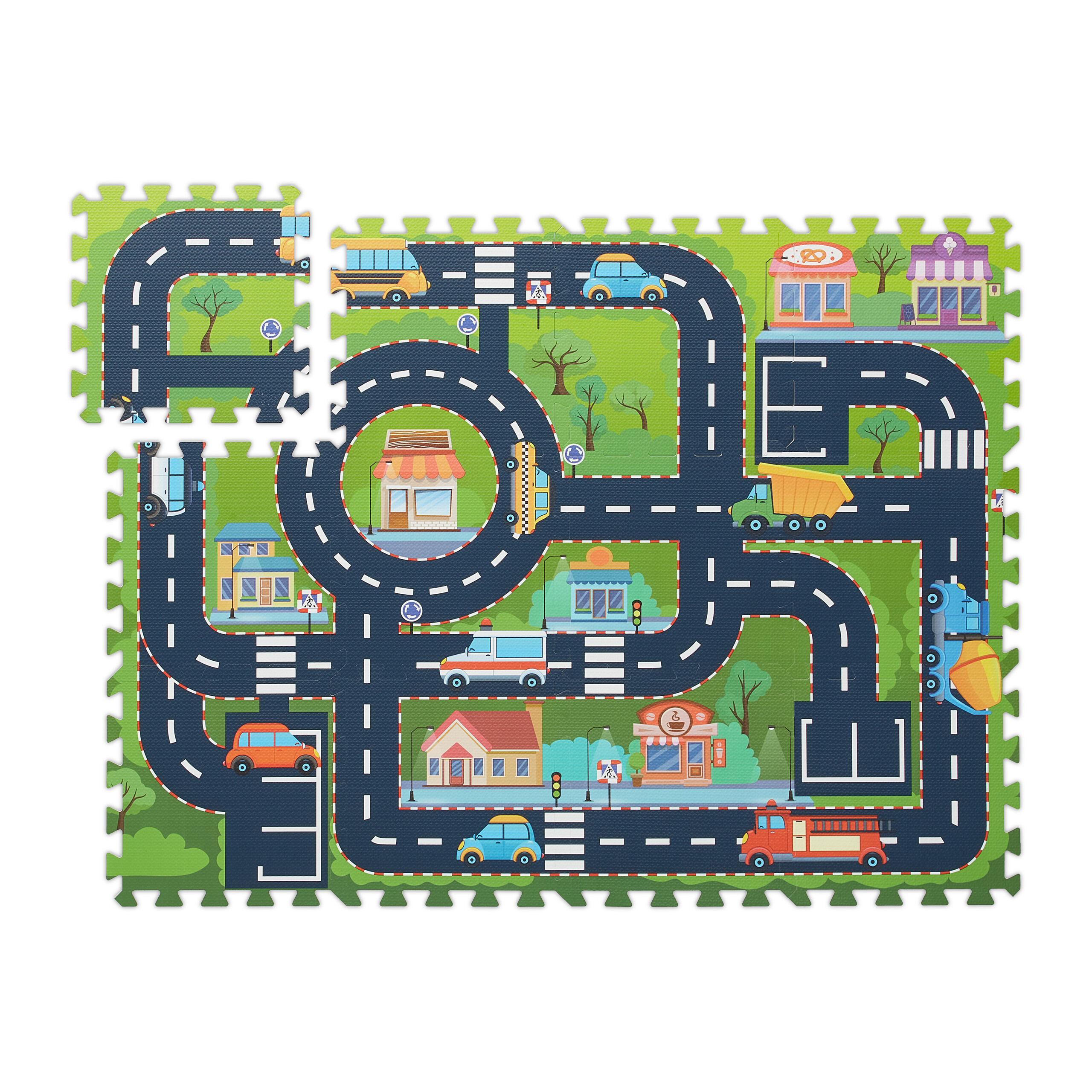 Relaxdays alfombra puzle calles, colchoneta juego 12 piezas, libre de tóxicos, suelo bebé goma eva, 114x86cm, multicolor