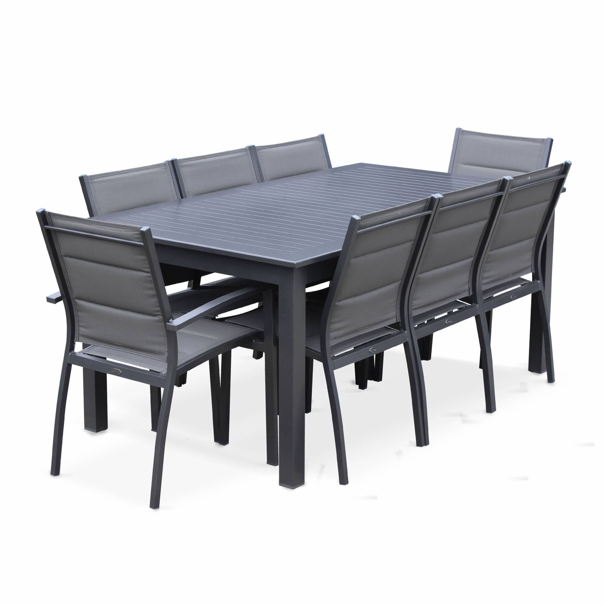 Table de jardin extensible aluminium + 8 assises - Chicago Anthracite/Gris taupe - Table en aluminium 175/245cm avec rallonge et 8 assises en - 3