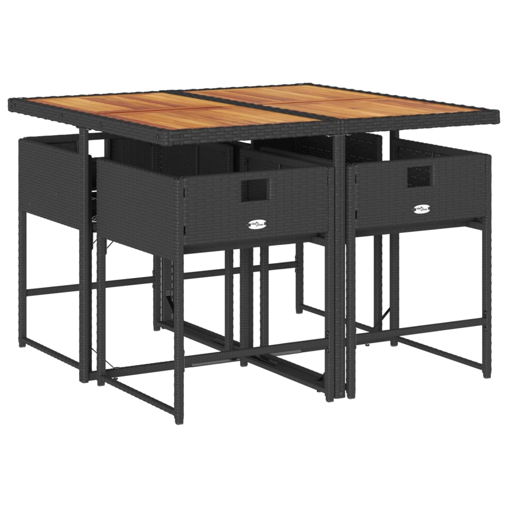 Set de muebles jardín - Muebles de exterior 5 pzas con cojines ratán sintético negro - 5