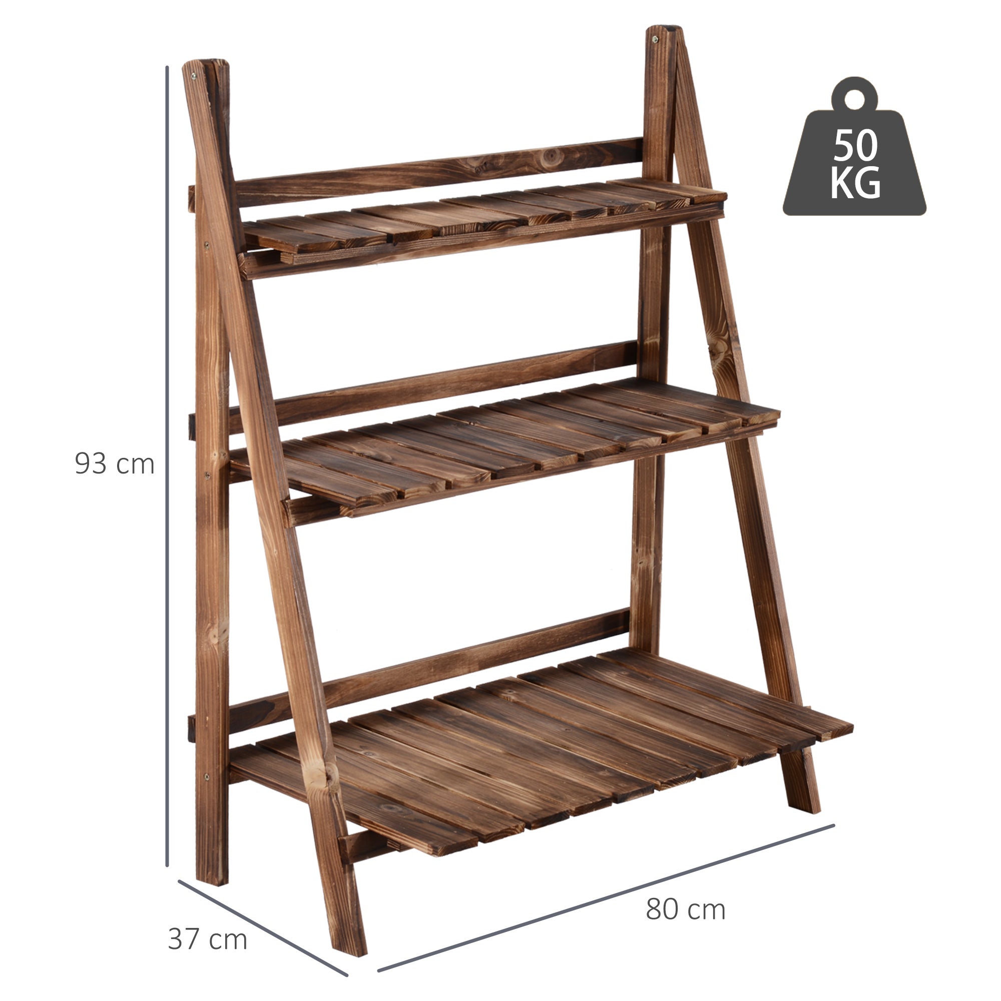 Support pliable en bois pour pots de fleurs, étagère de rangement à 3 niveaux pour jardinières, support pour herbes aromatiques (80L x 37l x 93H cm) - 5