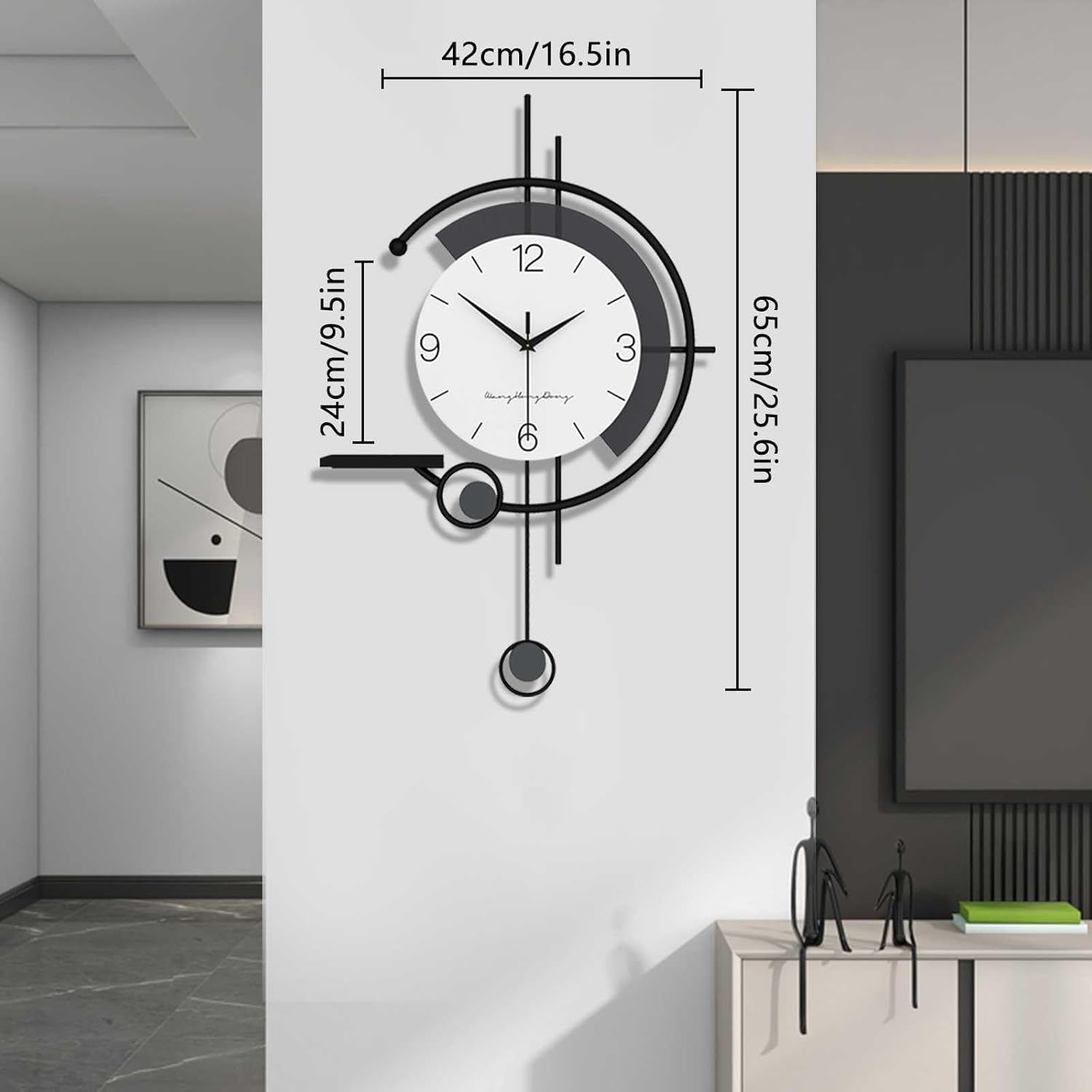Horloge murale décorative simple et créative, silencieuse, avec table de rangement, adaptée au salon, à la chambre, au bureau, à la cuisine, au bureau - 2