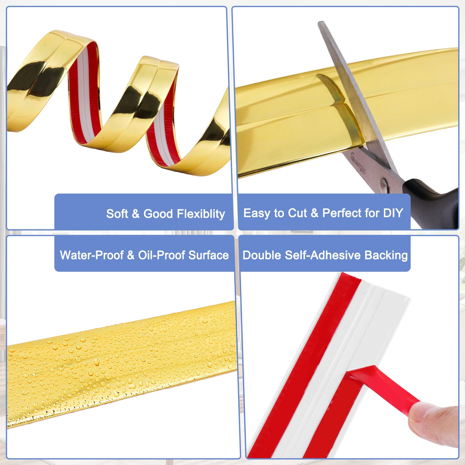 Baguette d’Angle PVC Cornière Moulure Murale Autocollante Protection Profilé Souple pour bordure de carrelage Plafond (Doré, 4cm×3m) - 3