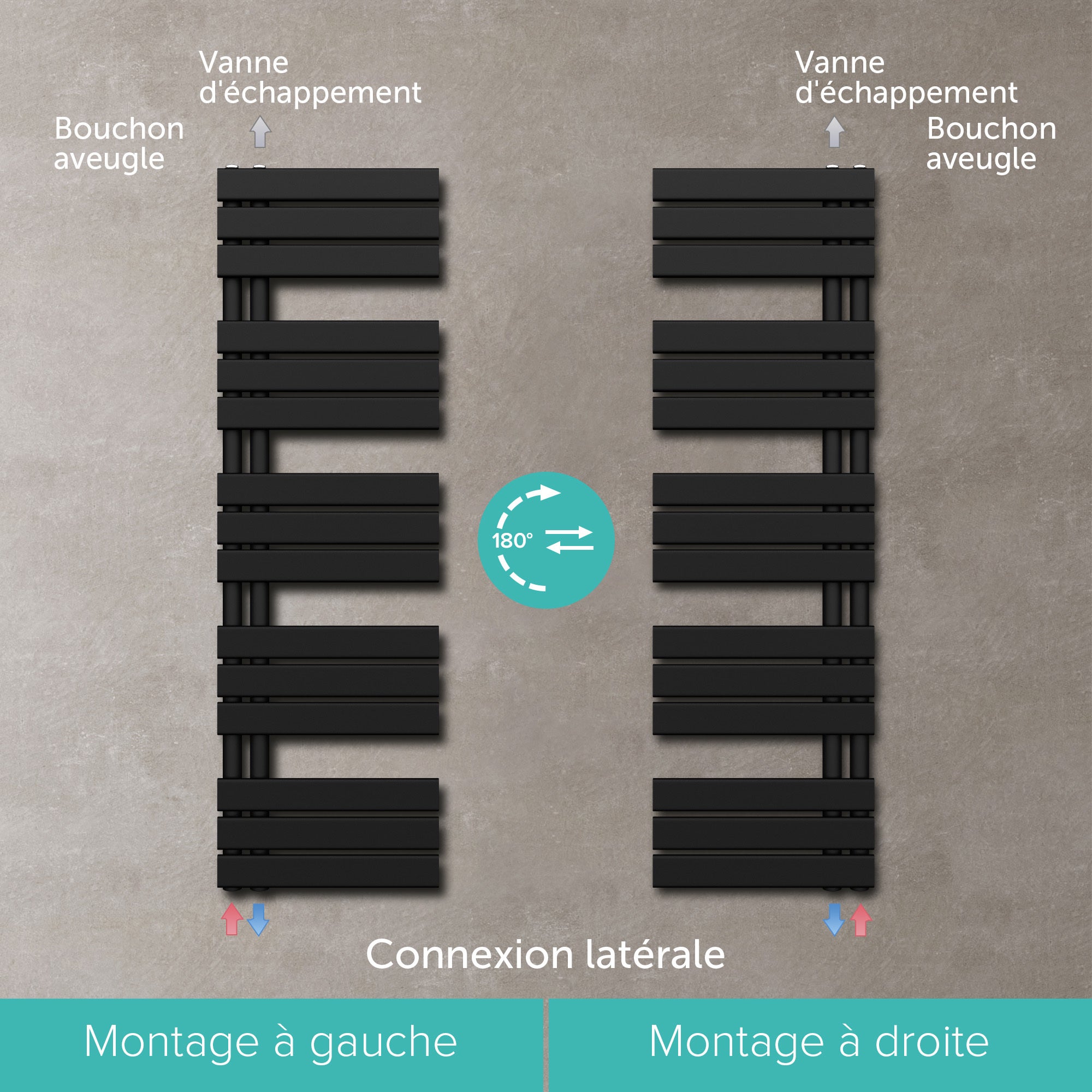 doporro Radiateur de Salle de Bain Sèche-Serviette 131x40cm Radiateur à Eau Chaude Gris Noir Sèche-Serviettes Design FN - 6