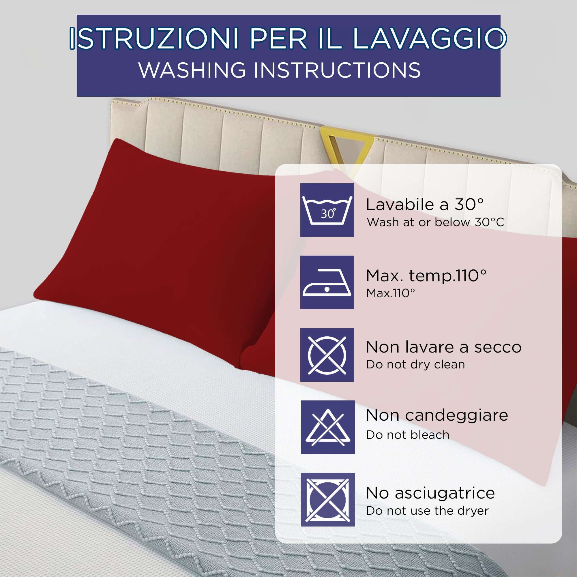 Coppia federe cuscini letto in cotone Copricuscini guanciale in tinta unita 7127 - 4