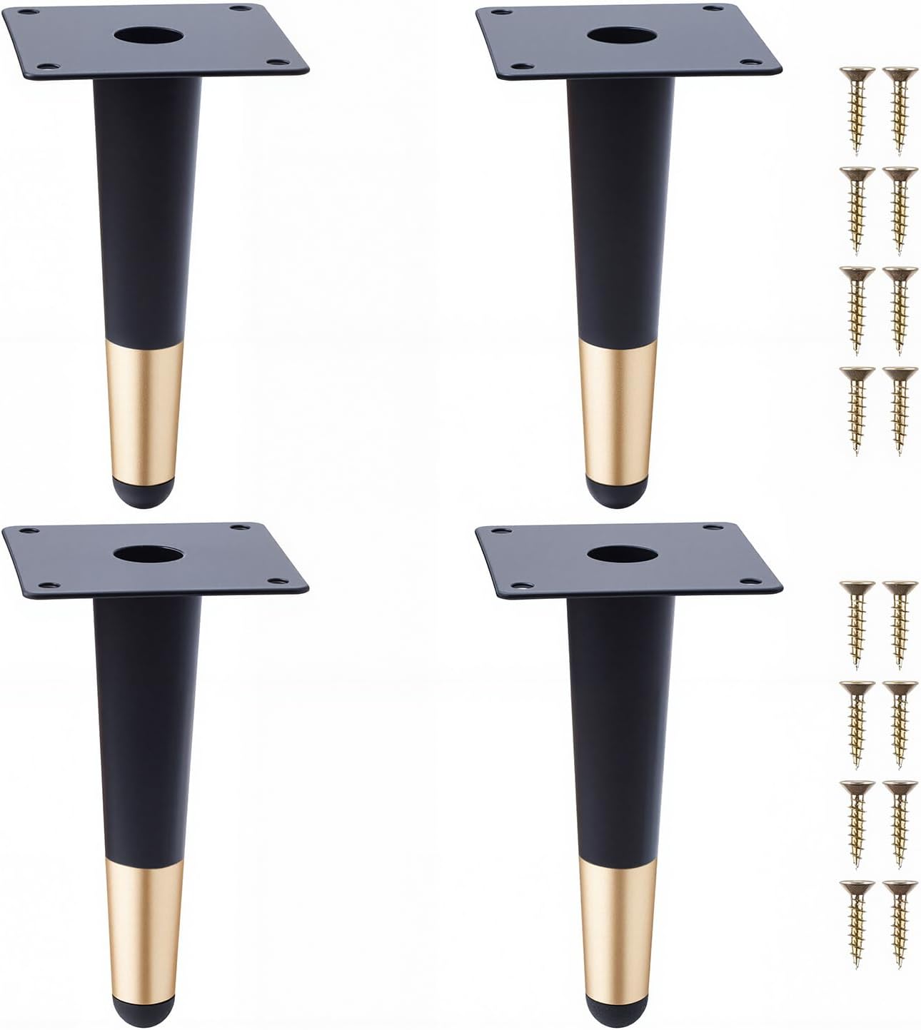 4 picioare conice verticale din metal pentru mobilier, picioare de masă, canapea și dulap, înălțime 15 cm, disponibile în negru și auriu