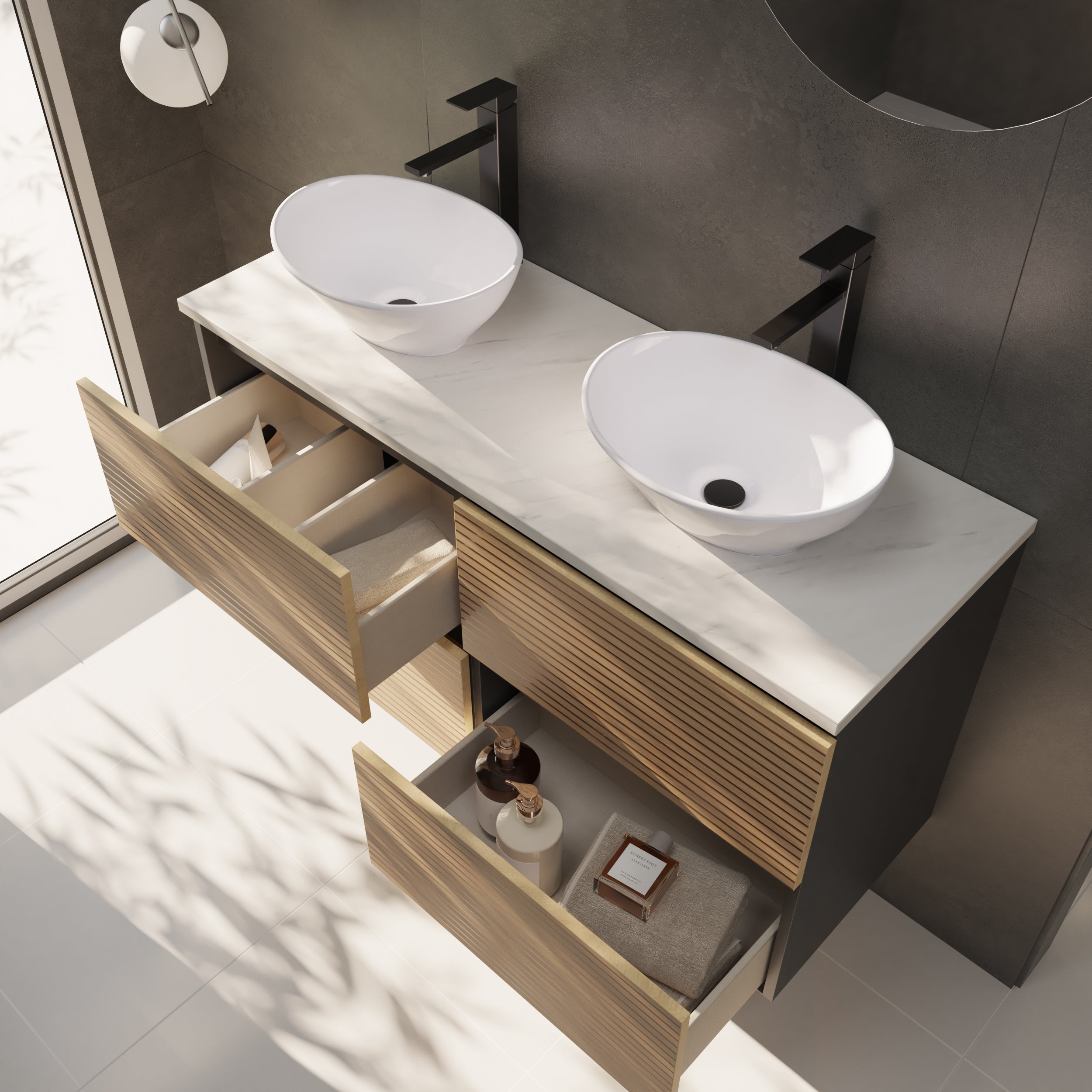 Meuble Salle de Bain YINU | 120cm Noir | Vasque a poser | ALDAY - 2