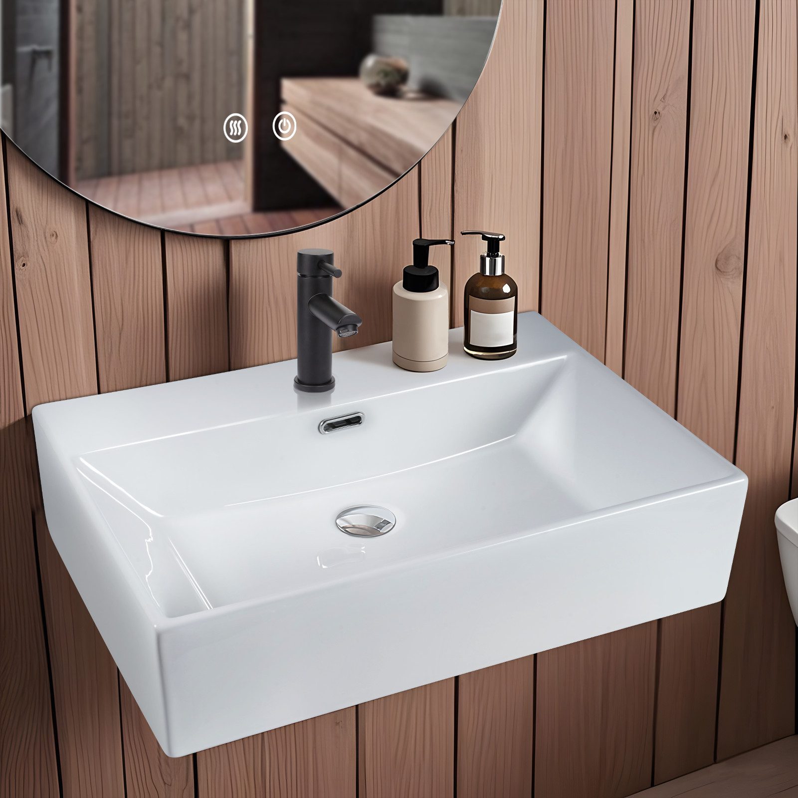 NETTLIFE Ceramic Countertop Bathroom Sink - Umywalka kwadratowa
