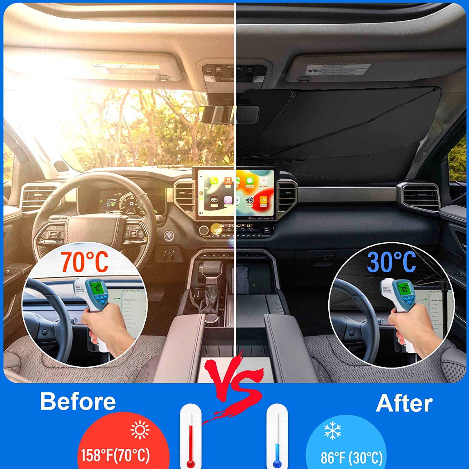 Pare-soleil pliable pour pare-brise de voiture, pour bloquer les UV et protéger de la chaleur du soleil, convient à la plupart des voitures 140x80cm - 5