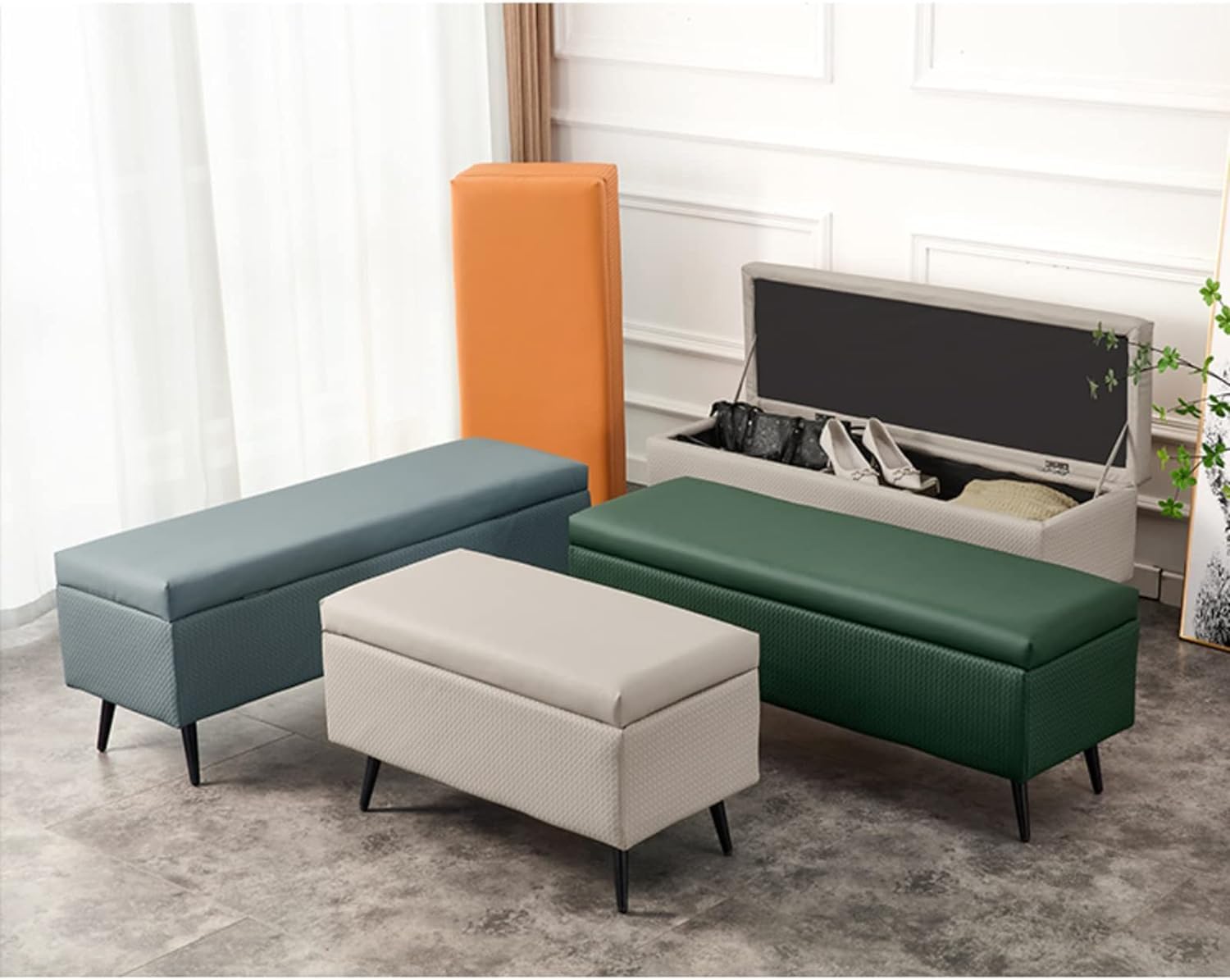 Cassapanca Contenitore Verde in Ecopelle Divano Piedini in Metallo 80x40x45cm - 4
