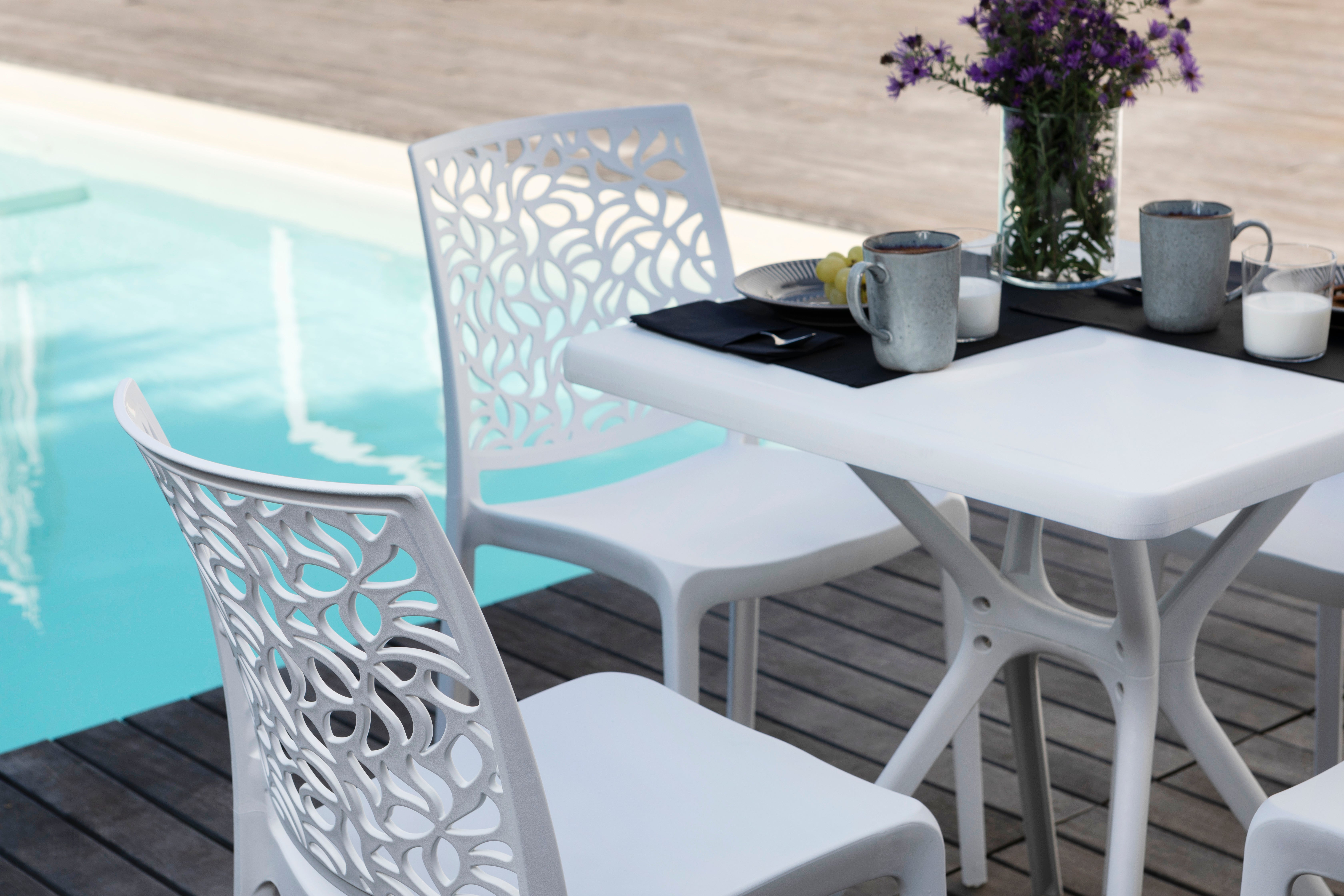 Table carrée 70x70 cm fixe pour extérieur/jardin en résine avec fibre de verre Lucas balnc - 3