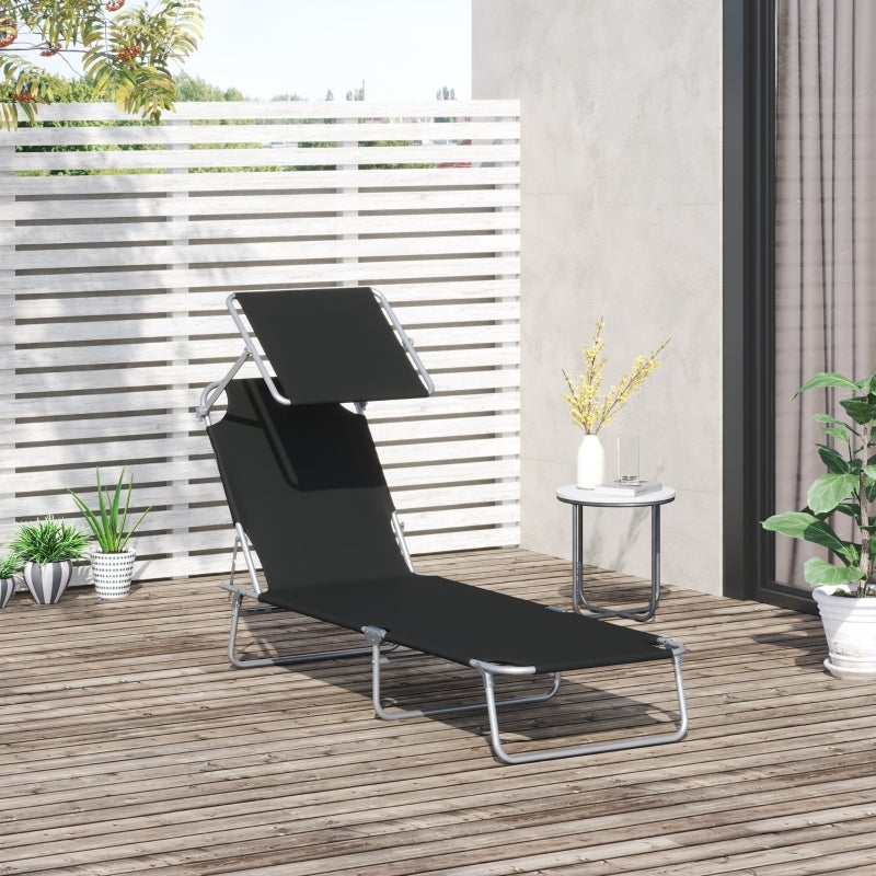 Bain de Soleil Pliable avec Pare-soleil Dossier Réglable 4 Positions Transat Jardin Noir Max 120kg - 3