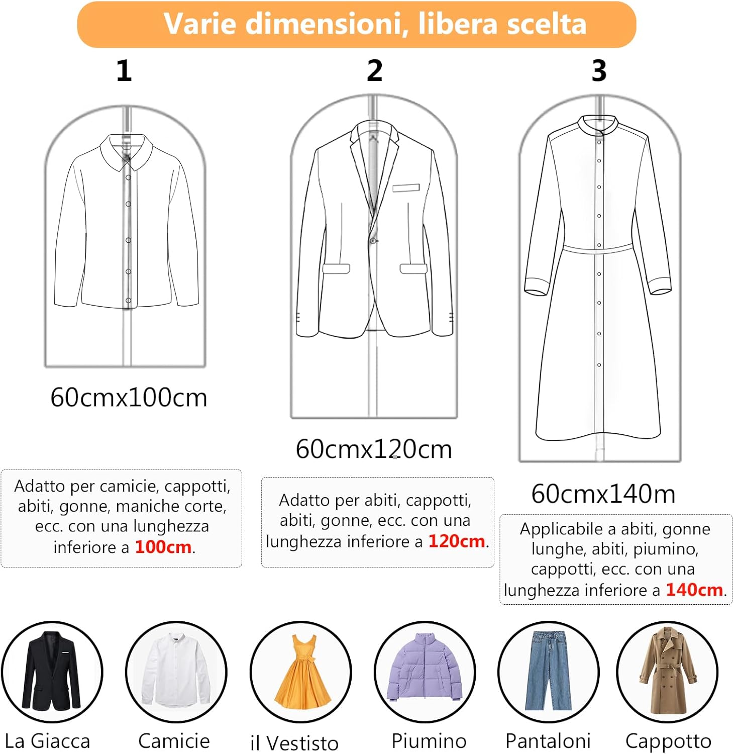 Housses de Vêtements 2 PCS, Housses de Protection Zip Transparentes, Housse Vetements à Suspendre Anti Poussière Etanche Mite Humidité 60 x 140 CM - 7