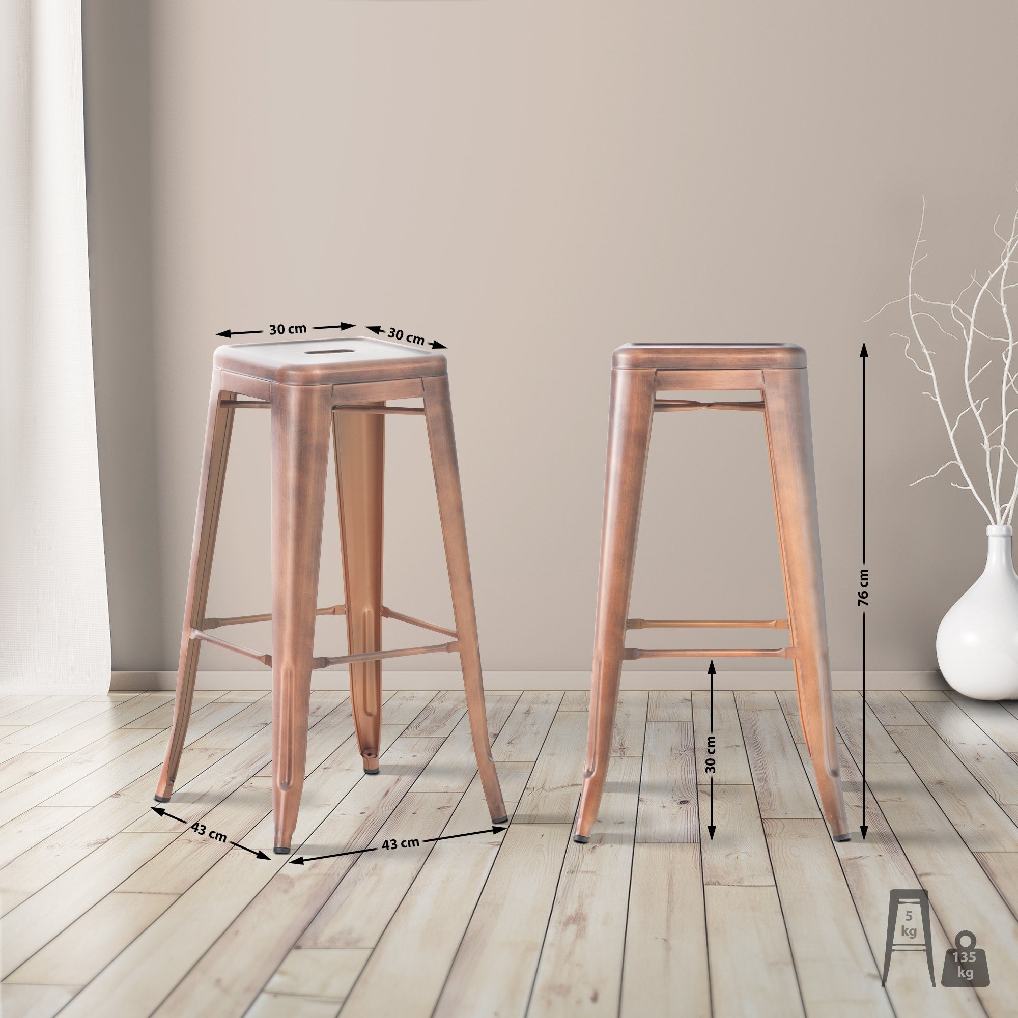 Lot de 4 tabourets de bar en métal empilables Joshua Or