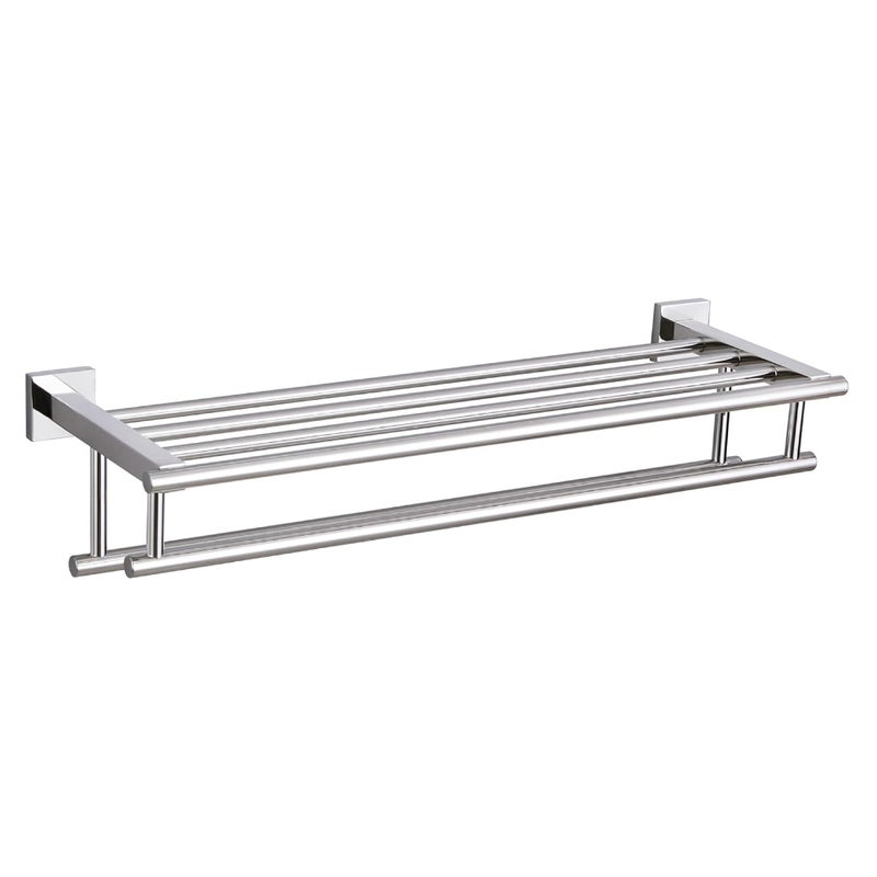 Wieszak na ręczniki łazienkowe z podwójnym drążkiem, długość 50 cm (srebrny błyszczący)