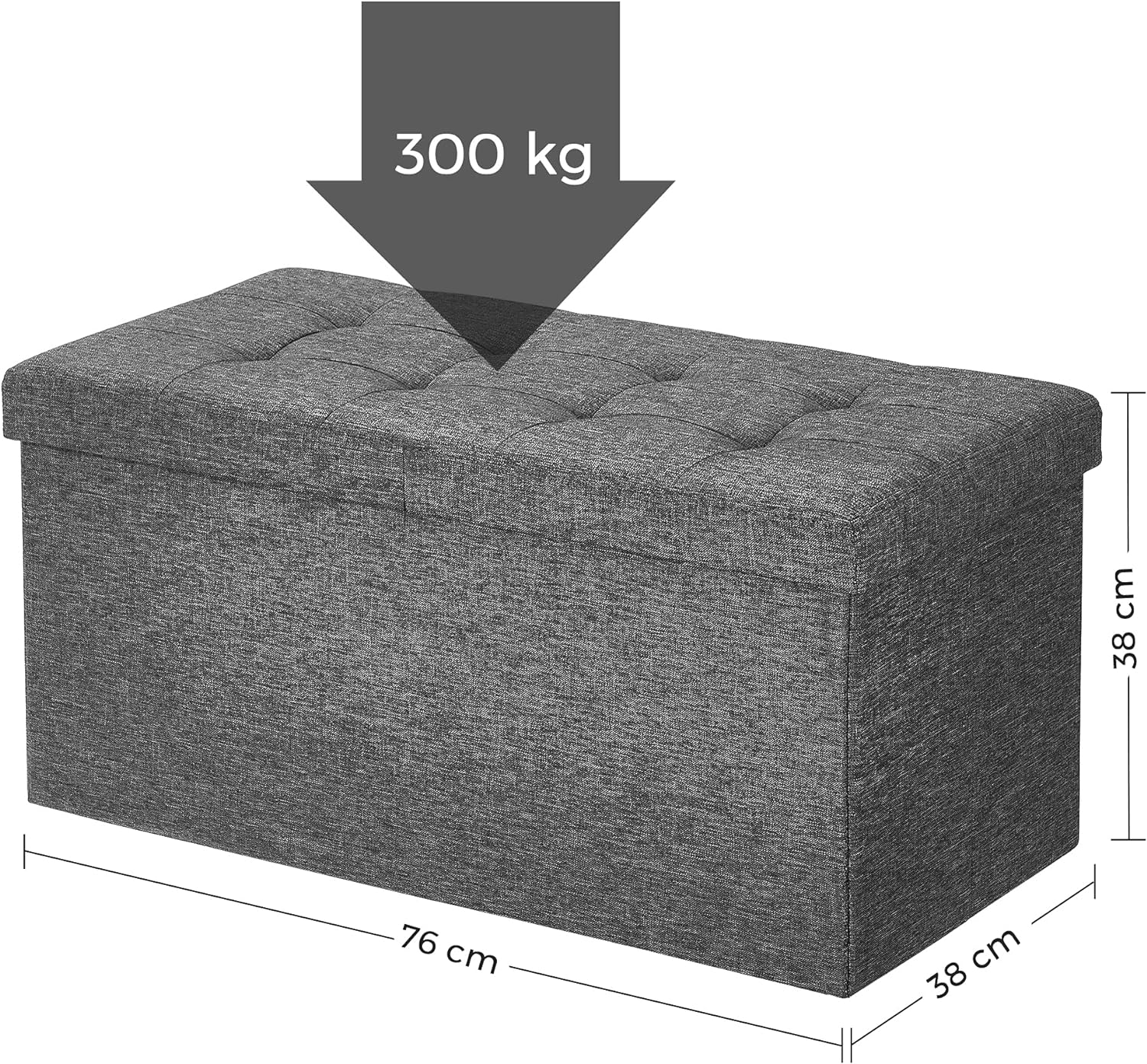Coffre de Rangement Couvercle Pliable 76 x 38 x 38 cm, par 2 côtés Banc de Rangement Charge admissible 300 kg Grise Foncée - 4
