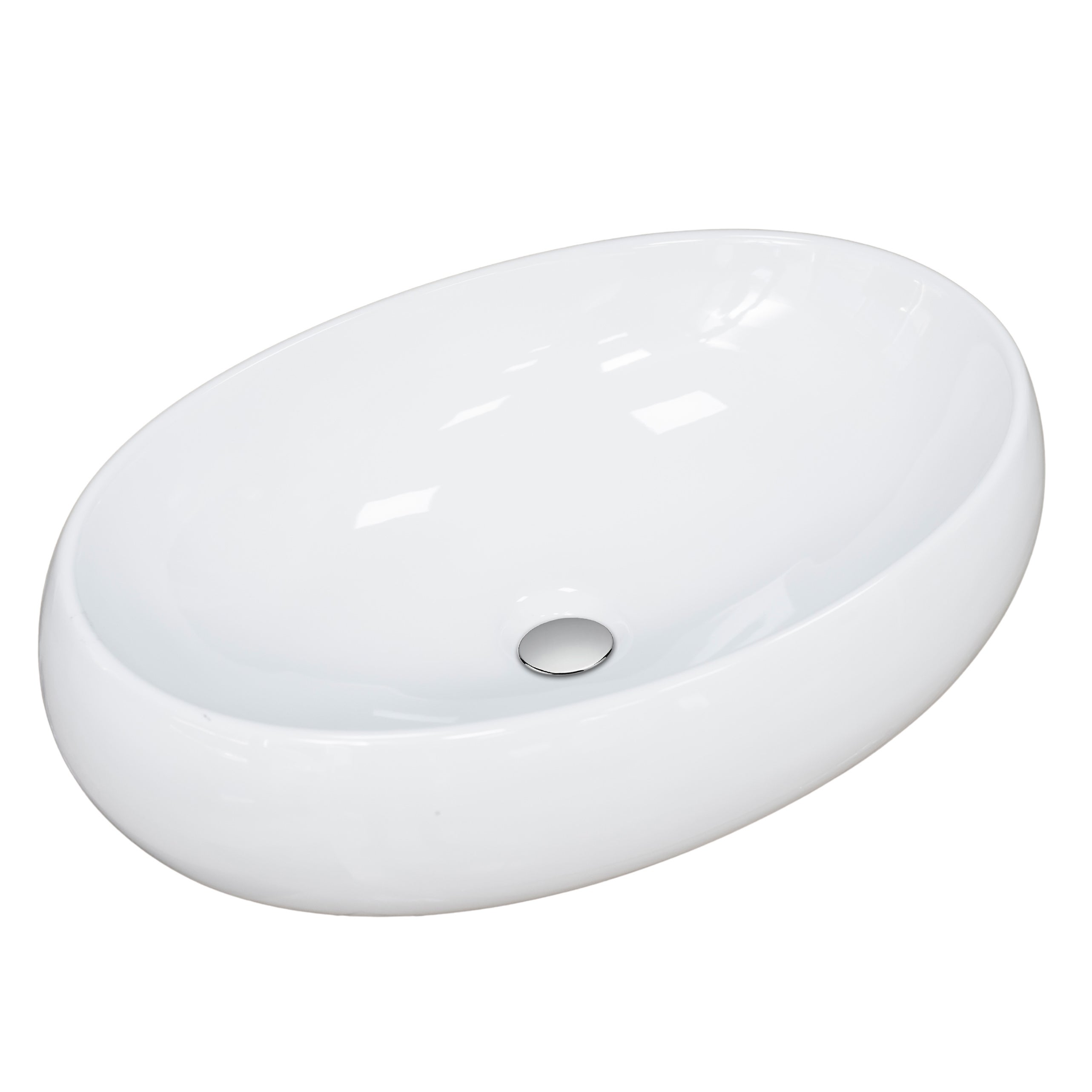 Lavabo da appoggio ovale 60 cm in ceramica Bianco Lucido - 3