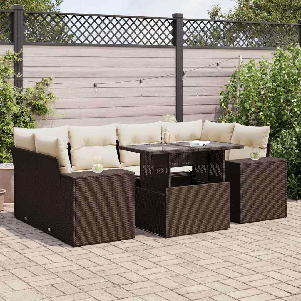 Salon bas de jardin en Rattan synthétique Marron 8 personnes | Leroy Merlin