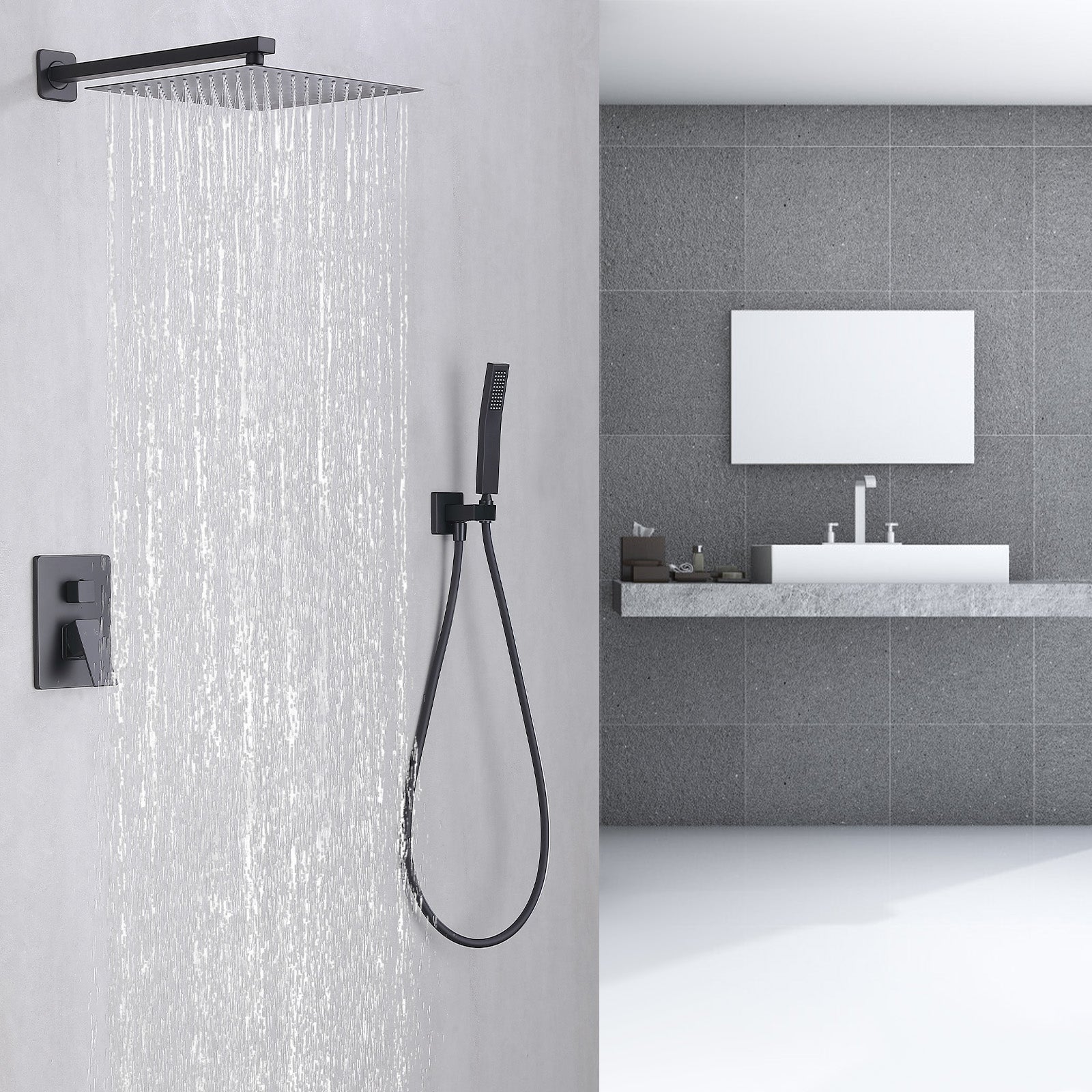 Colonne de Douche Encastrée Noir avec Tête Carrée 12