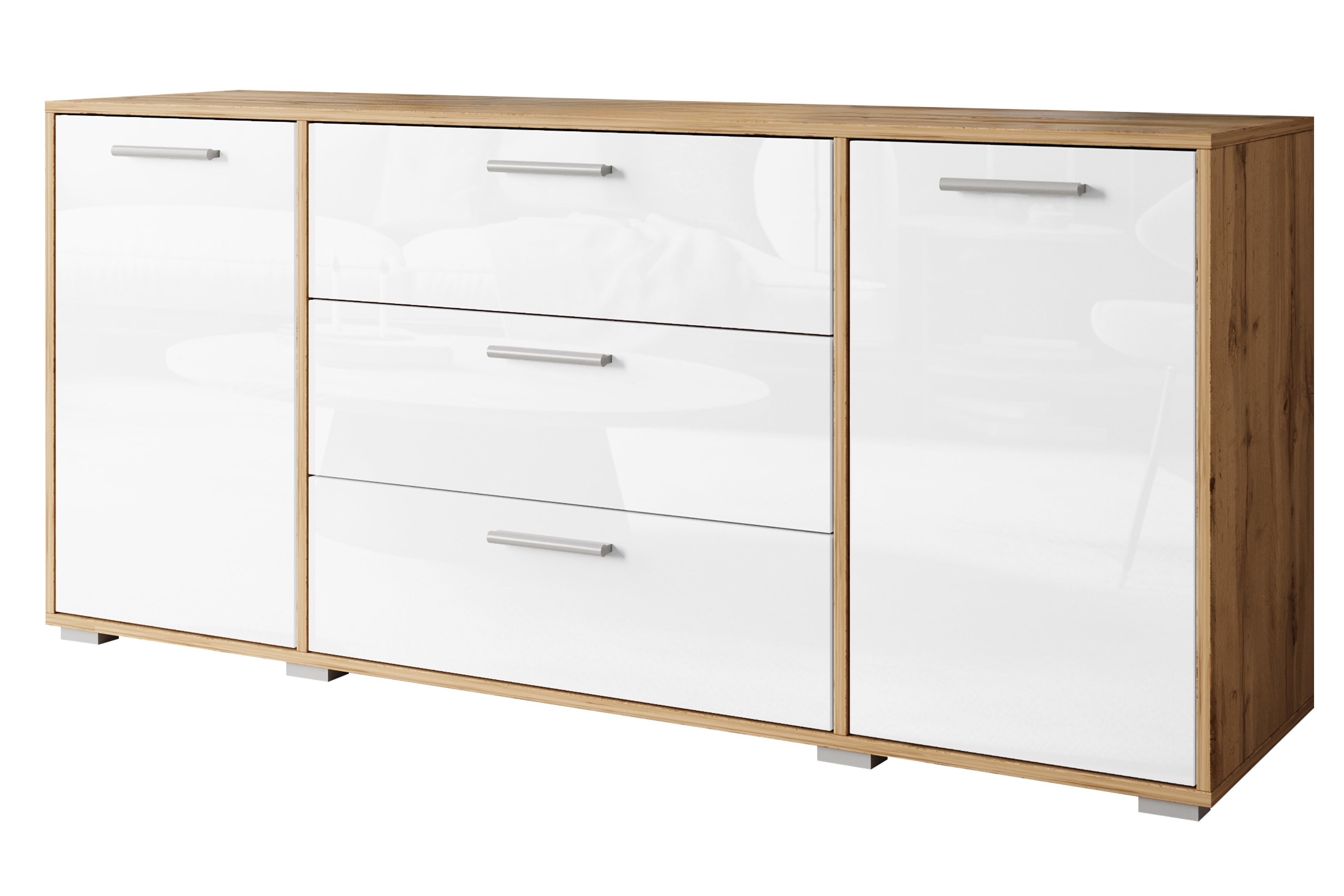 Commode TOGA 150 cm couleur chêne wotan/blanc brillant | Leroy Merlin