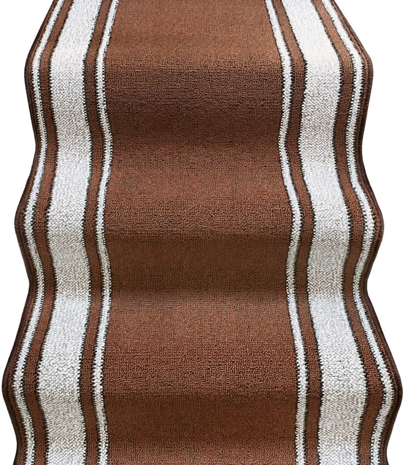 Camino de escalera 67x650 cm alfombra bordeado corredor entrada pasillo cocina peldaños estilo clásico marrón