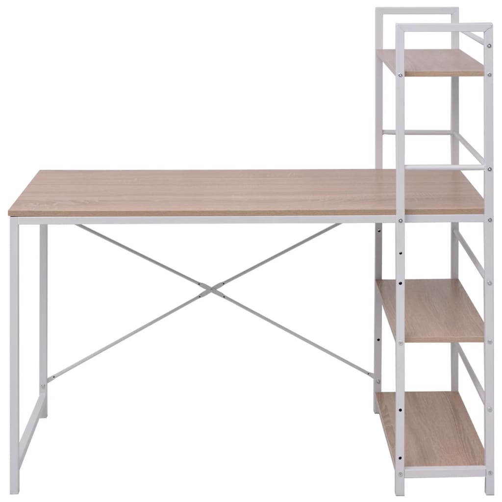 Bureau avec bibliothèque à 4 niveaux chêne - 2