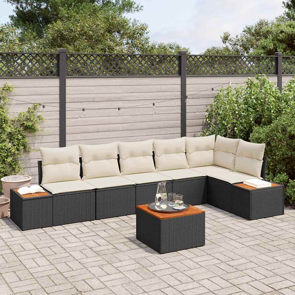 Zestaw Sof na Ogród z poduszką 7 pcs Czarny Polirattan vidaXL