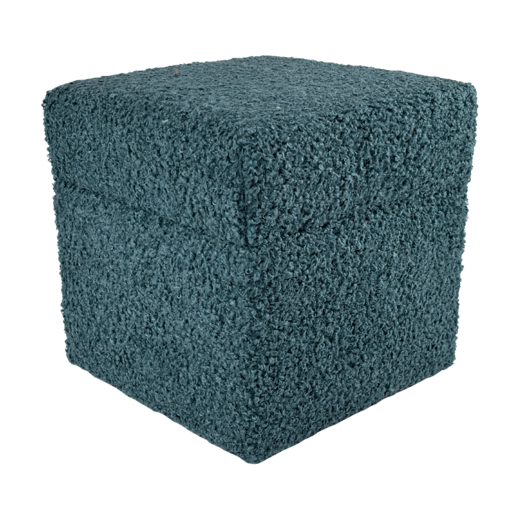 Pufa otwierana ROLF 40x40 cm tkanina bouclé baranek ze schowkiem siedzisko do salonu morska
