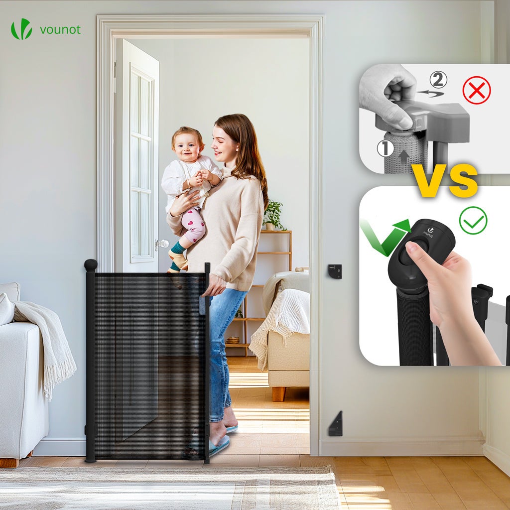 VOUNOT® Cancelletto Sicurezza Estensibile, 0-180 cm Cancello per Cani Barriera di Sicurezza Regolabile per Scale, Corridoi e Porte, Nero - 4