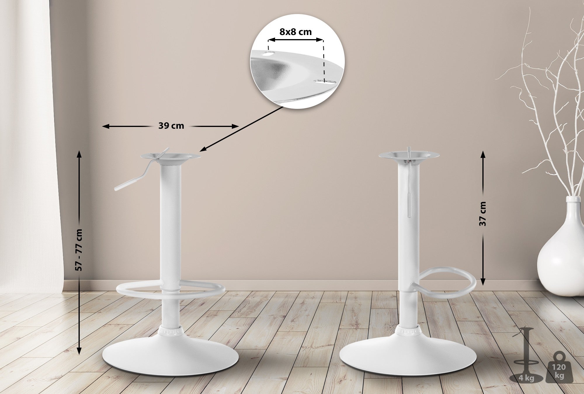 Base metálica de repuesto para taburetes de bar 8 x 8 cm Blanco - 2